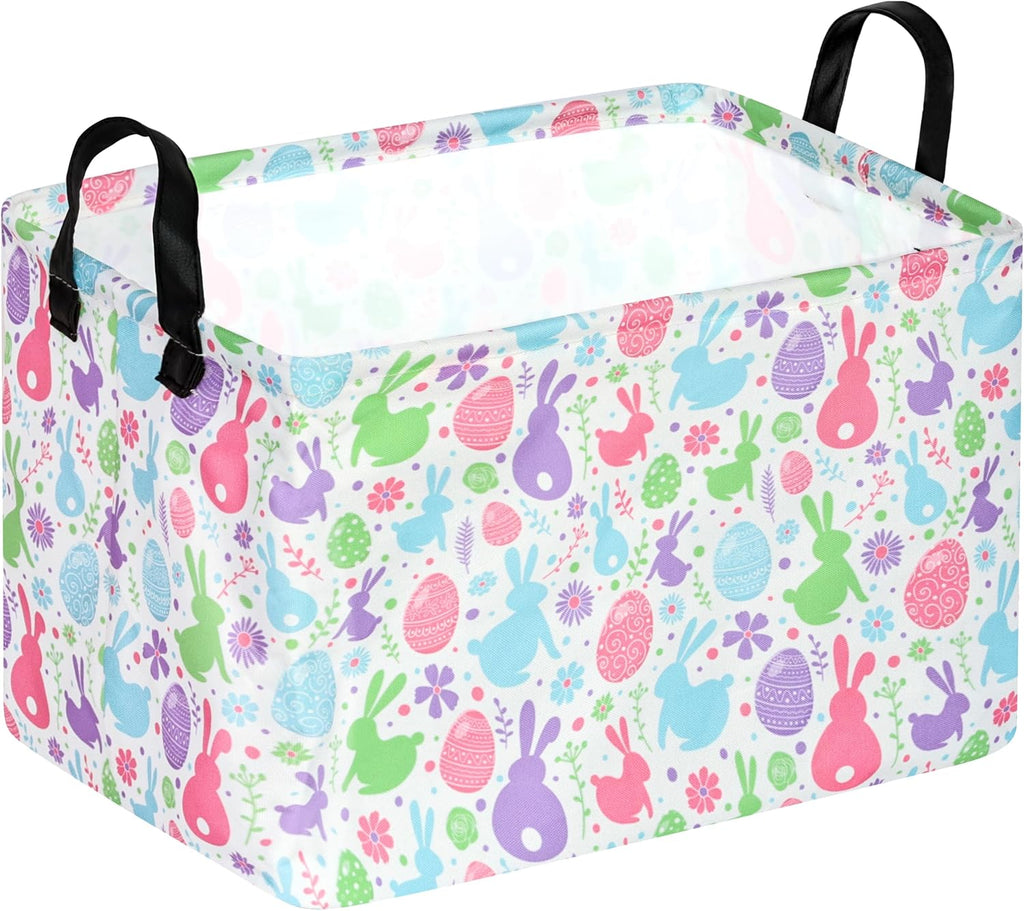 Easter Storage Basket Eggs Bunny Flower Cube Kids Waterproof Storage Bins Organizer,Foldable Closet Shelf Baskets with handles for Women,Nursery Hamper Toy Gifts Box,Room Decorations