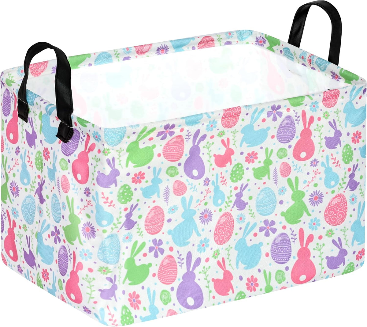 Easter Storage Basket Eggs Bunny Flower Cube Kids Waterproof Storage Bins Organizer,Foldable Closet Shelf Baskets with handles for Women,Nursery Hamper Toy Gifts Box,Room Decorations