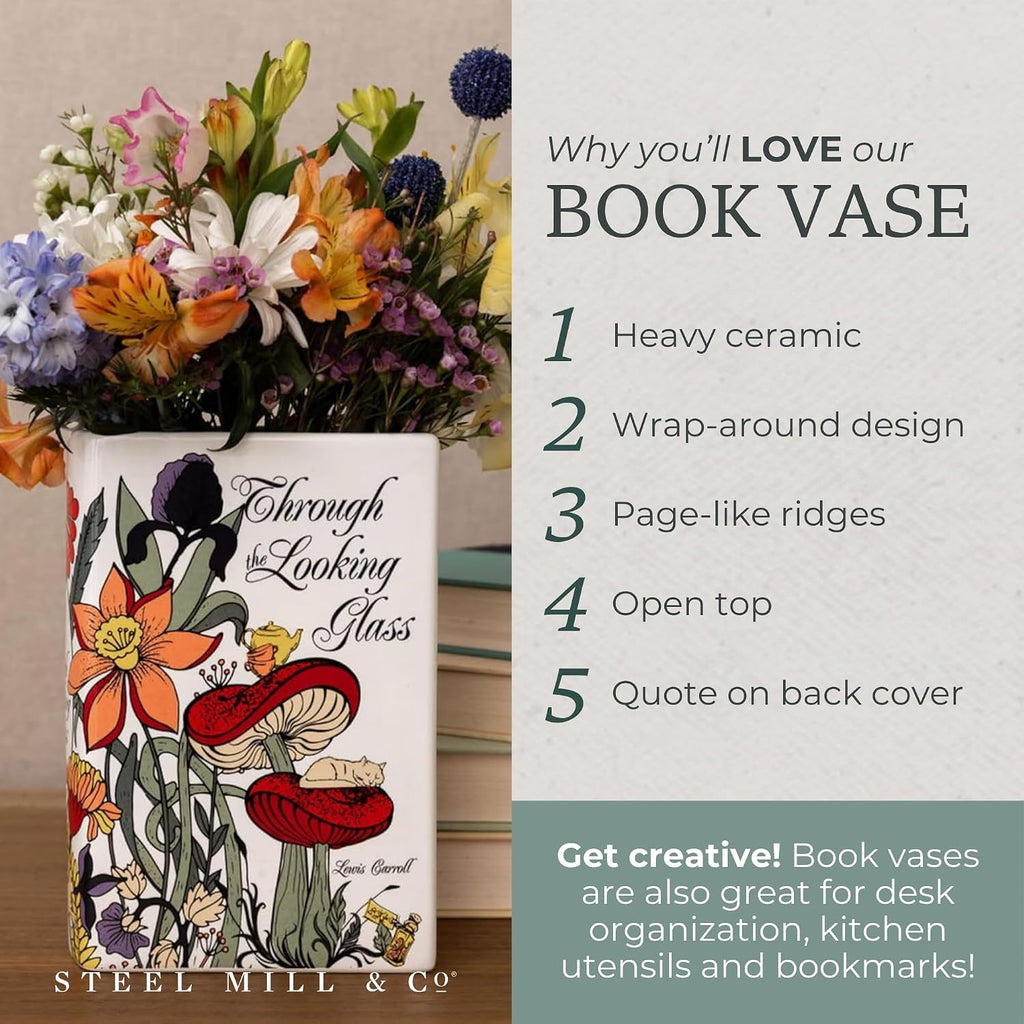Steel Mill & Co. Ceramic Book-Shaped Vase, Through the Looking Glass