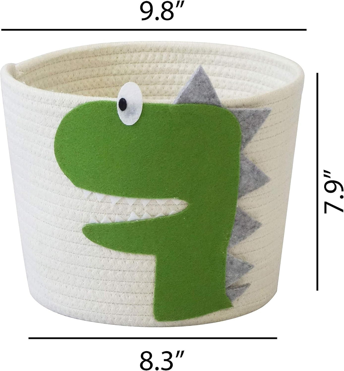 T&T Homewares Small Cotton Rope Basket with Cute Green Dinosaur for Baby Diaper Organizer, Woodland Nursery Storage, Kids Room Organizer, Baby Laundry Baskets, Cat Dog Toy Basket