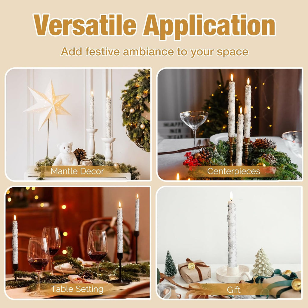 Eywamage White Snowflakes Christmas LED Taper Candles with Remote Set of 2
