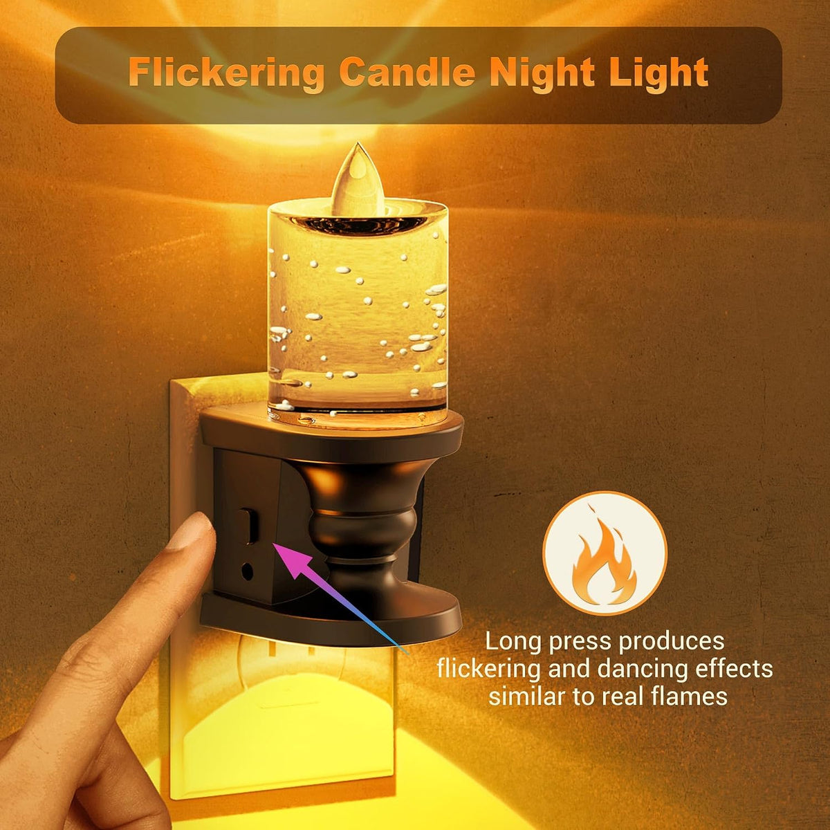 JandCase Night Light, Candle Amber Night Lights Plug into Wall, 1 Pack
