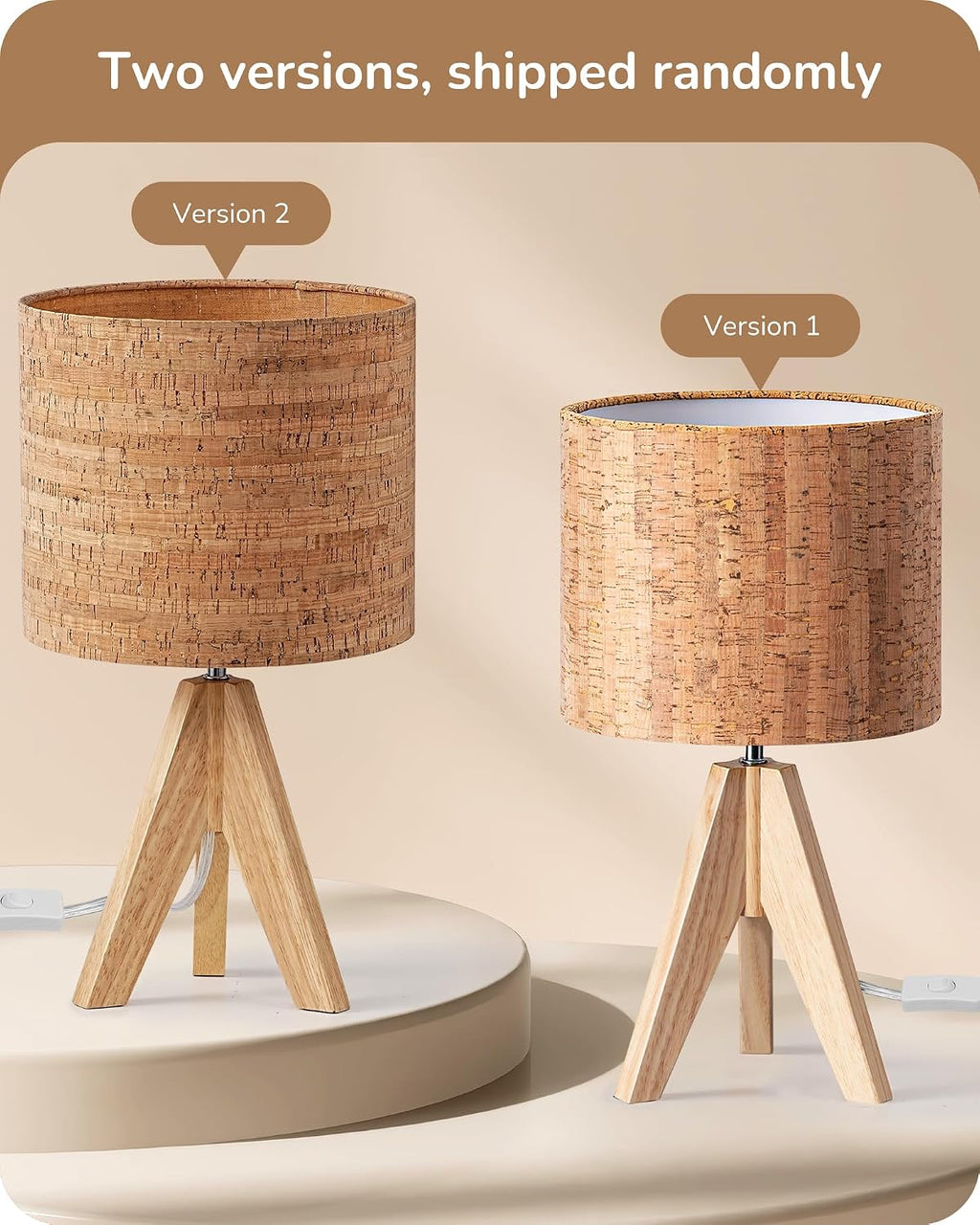 EDISHINE Small Table Lamp, Wood Tripod Nightstand Lamp, Bark Linen Shade