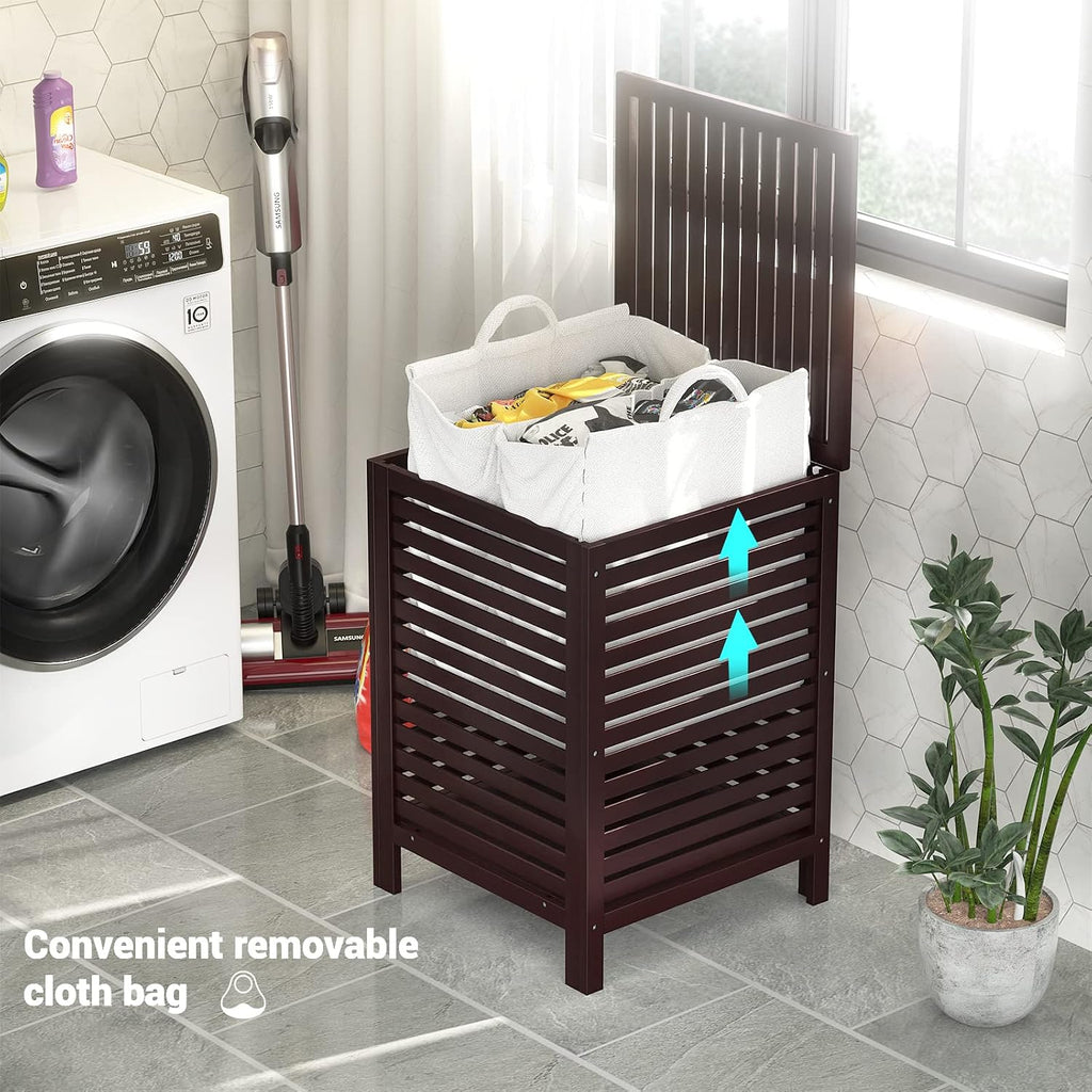 Homykic 120L Bamboo Laundry Hamper with Lid and Removable Bag, Espresso