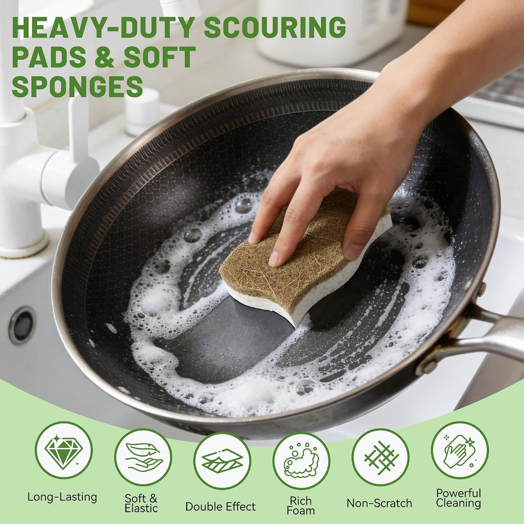 12 Pack Natural Cellulose Non-Scratch Kitchen Scrub Sponges for Dish