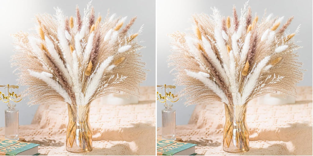 Natural Pampas Grass 8kind Grass Mix Bouquet | Dried Pampas Bouquet for Wedding Boho Flowers Home Table Desk Decor, Rustic Farmhouse Decor (93PCS) (Pack of 2)