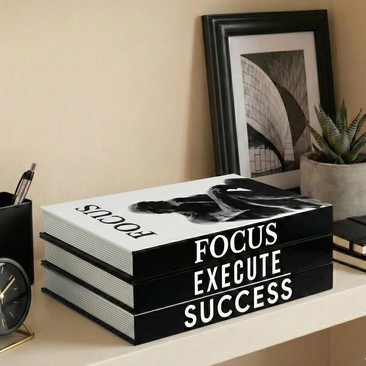 Motivational Decorative Books Set of 3 - Faux Books for Home Office Decor