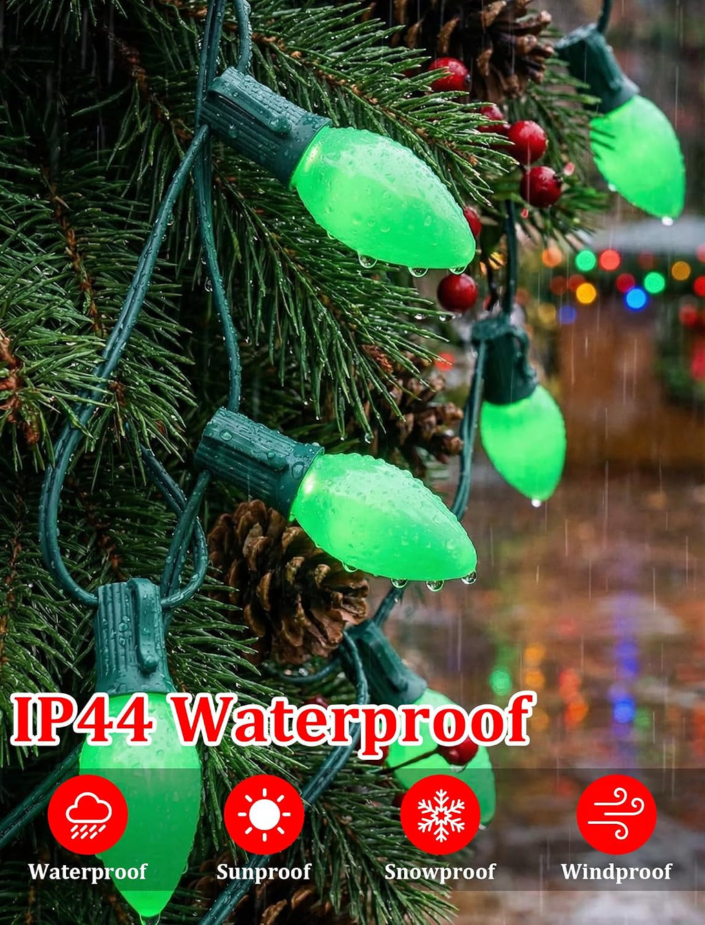 25 Pack C9 Ceramic Christmas Replacement Bulbs, Green Light Bulbs for E17 Candelabra Base Outdoor Christmas String Lights, 7 Watts