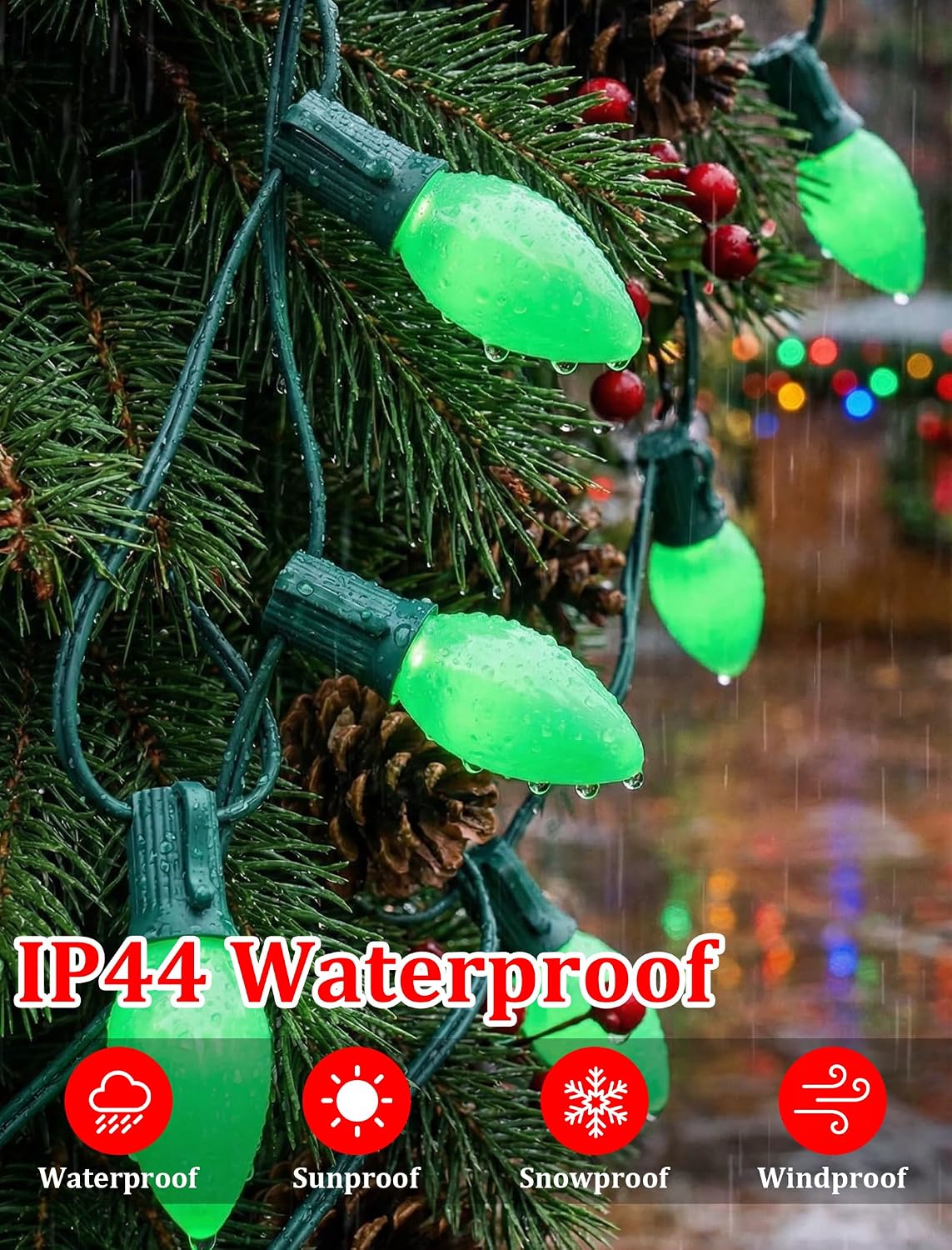 25 Pack C9 Ceramic Christmas Replacement Bulbs, Green Light Bulbs for E17 Candelabra Base Outdoor Christmas String Lights, 7 Watts