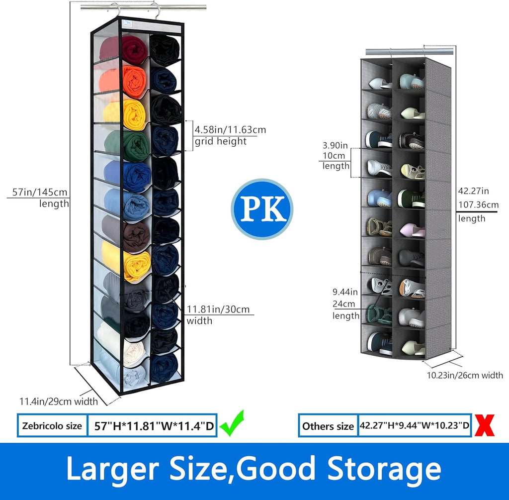 Closet Organization,24 Section, Hanging Closet Organizer, Space Saving, College Dorm Essentials for Girls, Heavy dutys Hooks Up to 45 Pounds, Clothes Storage,Closet Organizer,White/Black