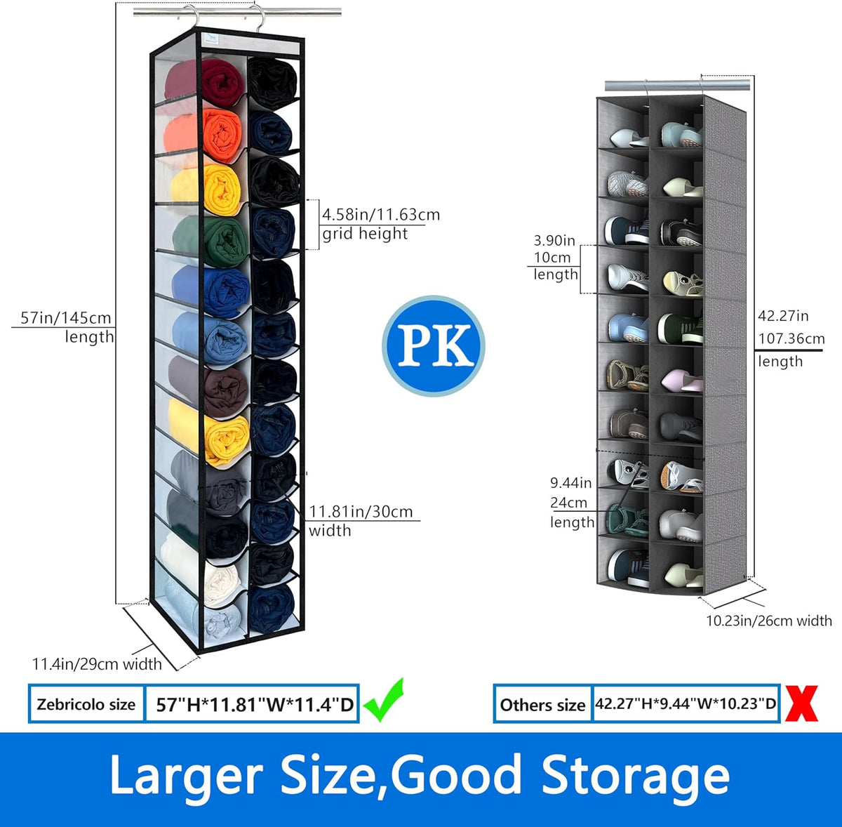 Closet Organization,24 Section, Hanging Closet Organizer, Space Saving, College Dorm Essentials for Girls, Heavy dutys Hooks Up to 45 Pounds, Clothes Storage,Closet Organizer,White/Black