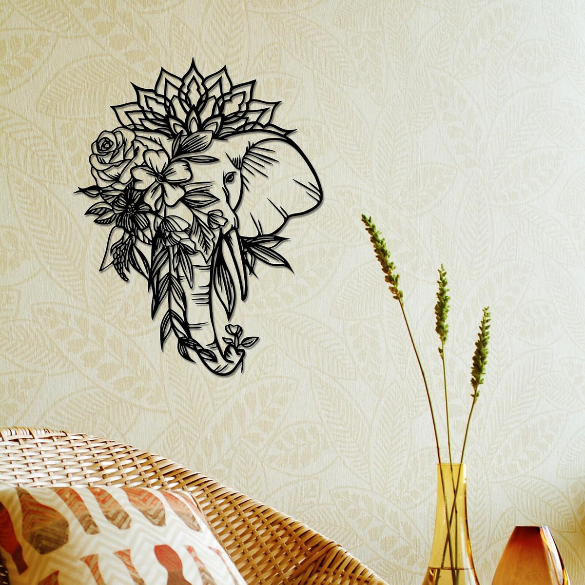 Rajukit Elephant with Lotus Metal Wall Art – Indian Home Decor