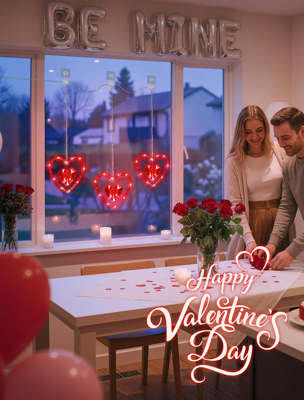 Valentines Day Window Lights,45LED Love Hearts String Lights