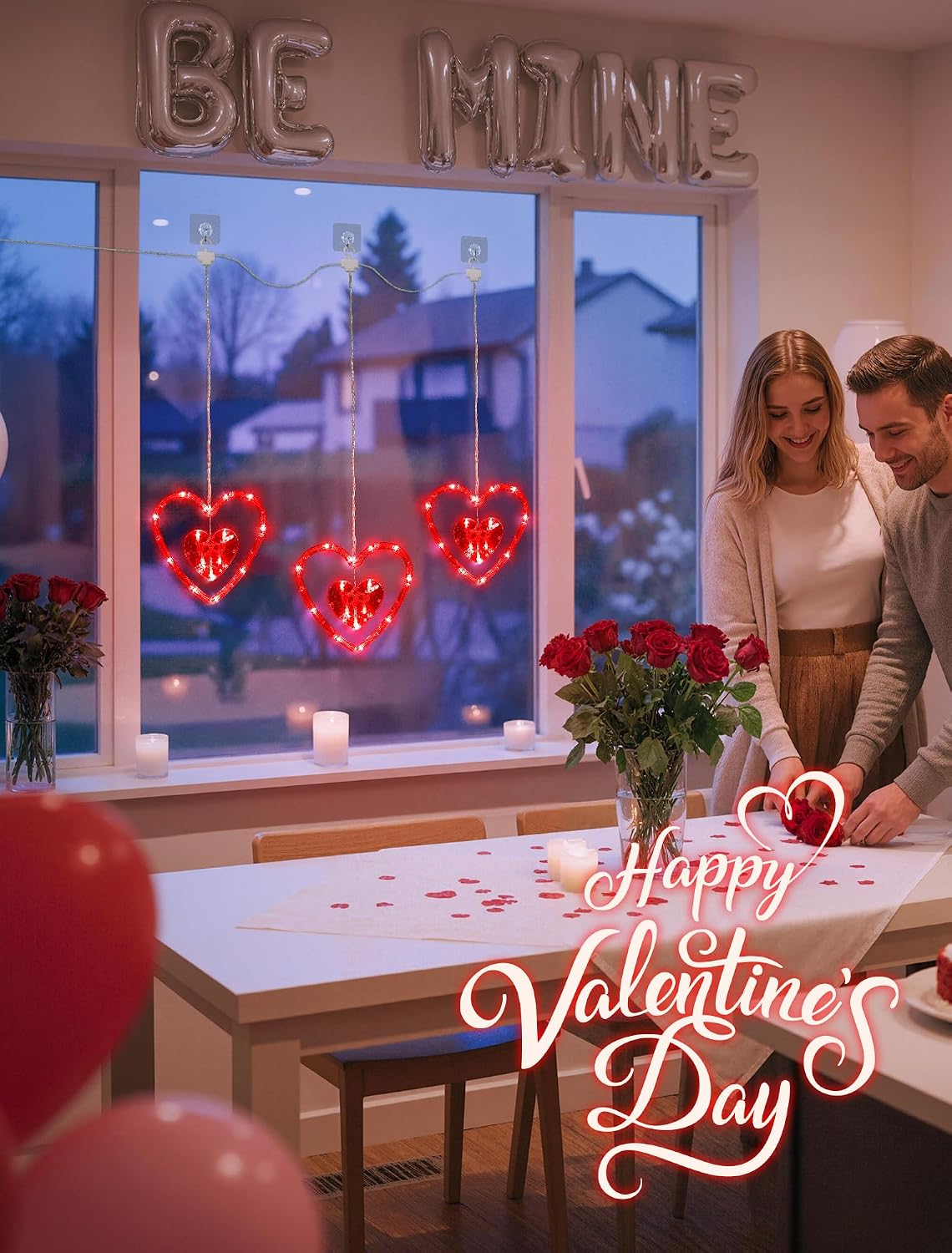 Valentines Day Window Lights,45LED Love Hearts String Lights