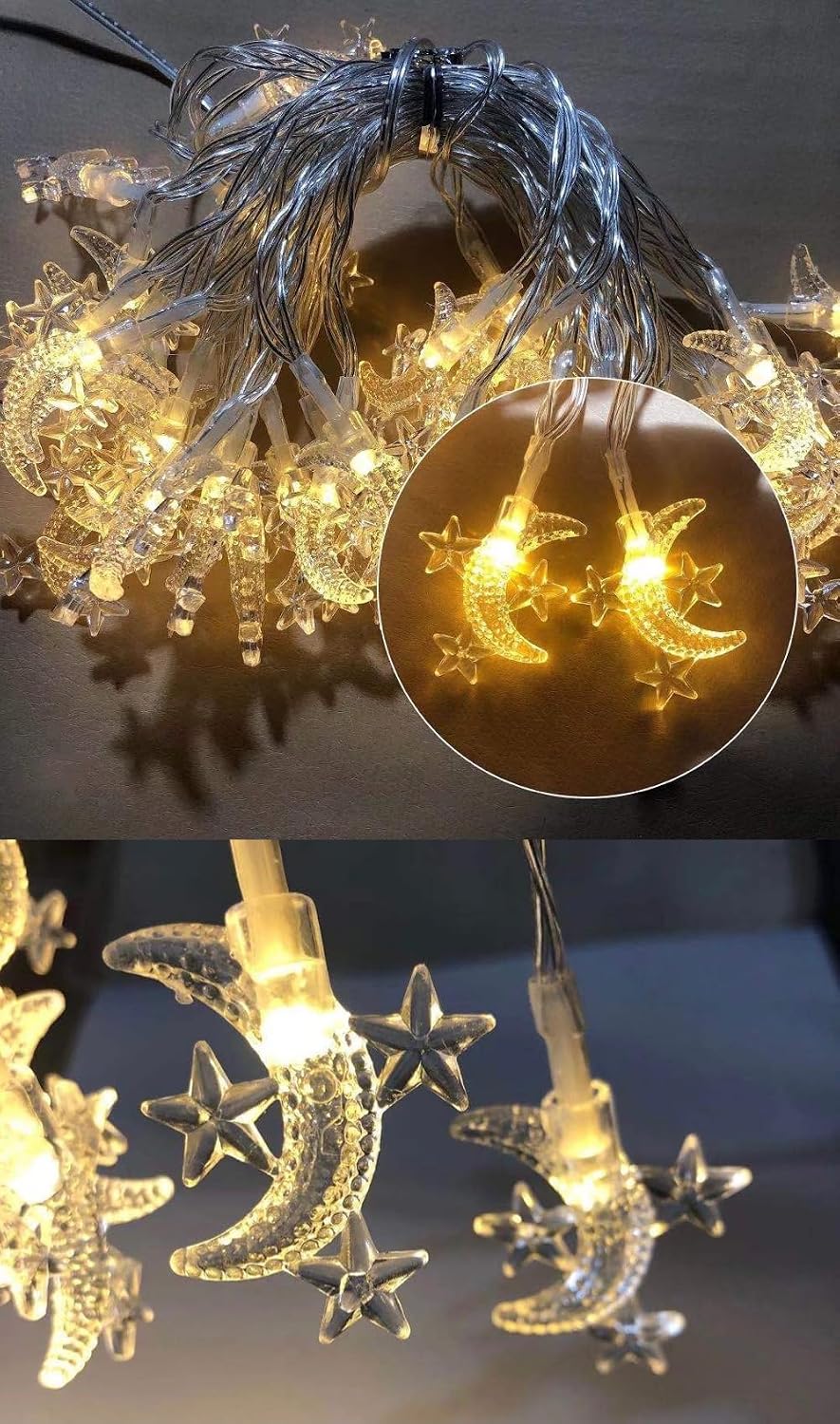 Moon Star String Lights, WFGGEH 20ft 40 LED USB Powered Star and Moon Fairy Lights Warm White for Birthday Party Christmas Holiday Home Decoration