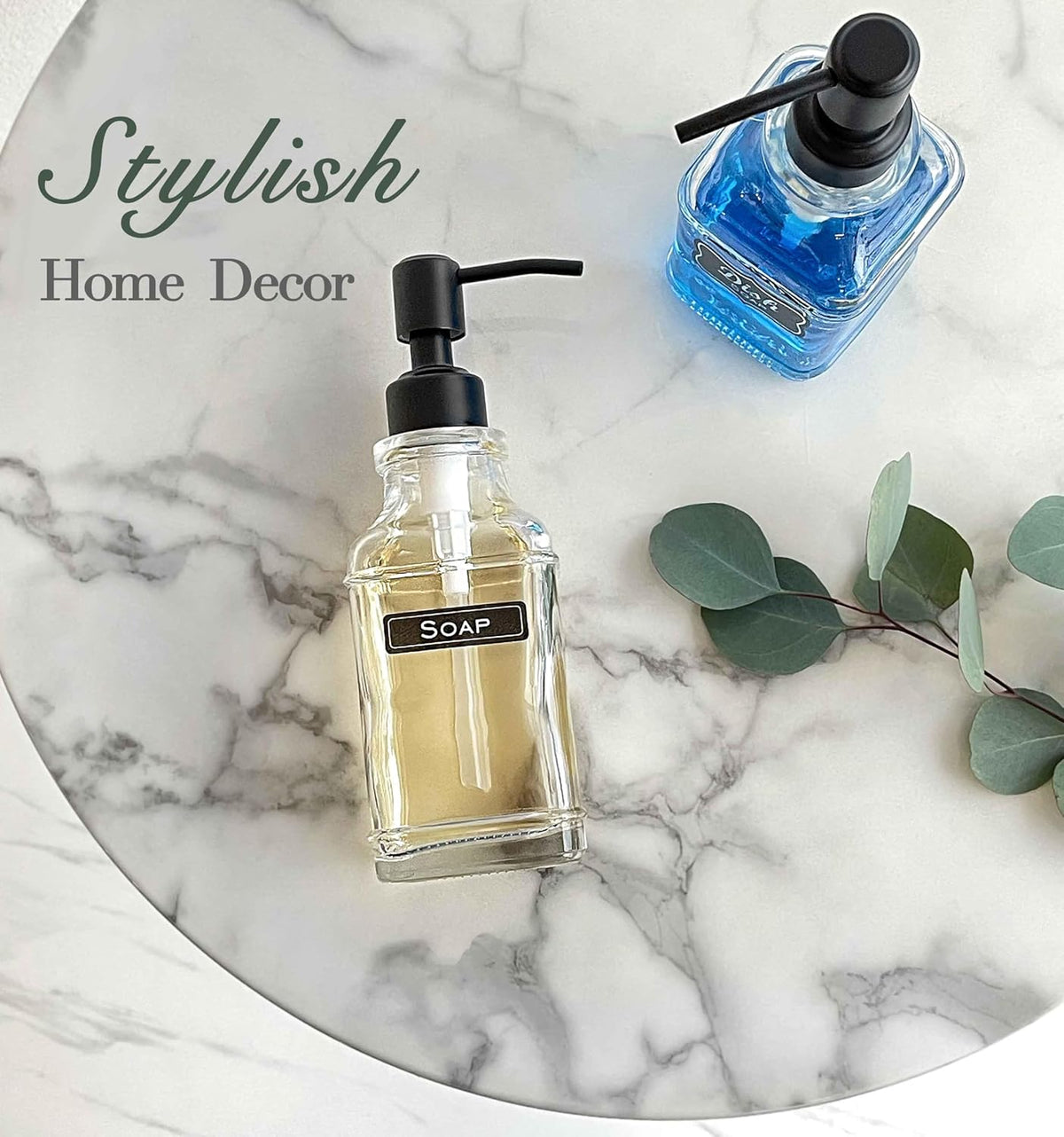 JASAI 2Pack Hand & Dish Glass Soap Dispenser with Black Rust Proof Pump