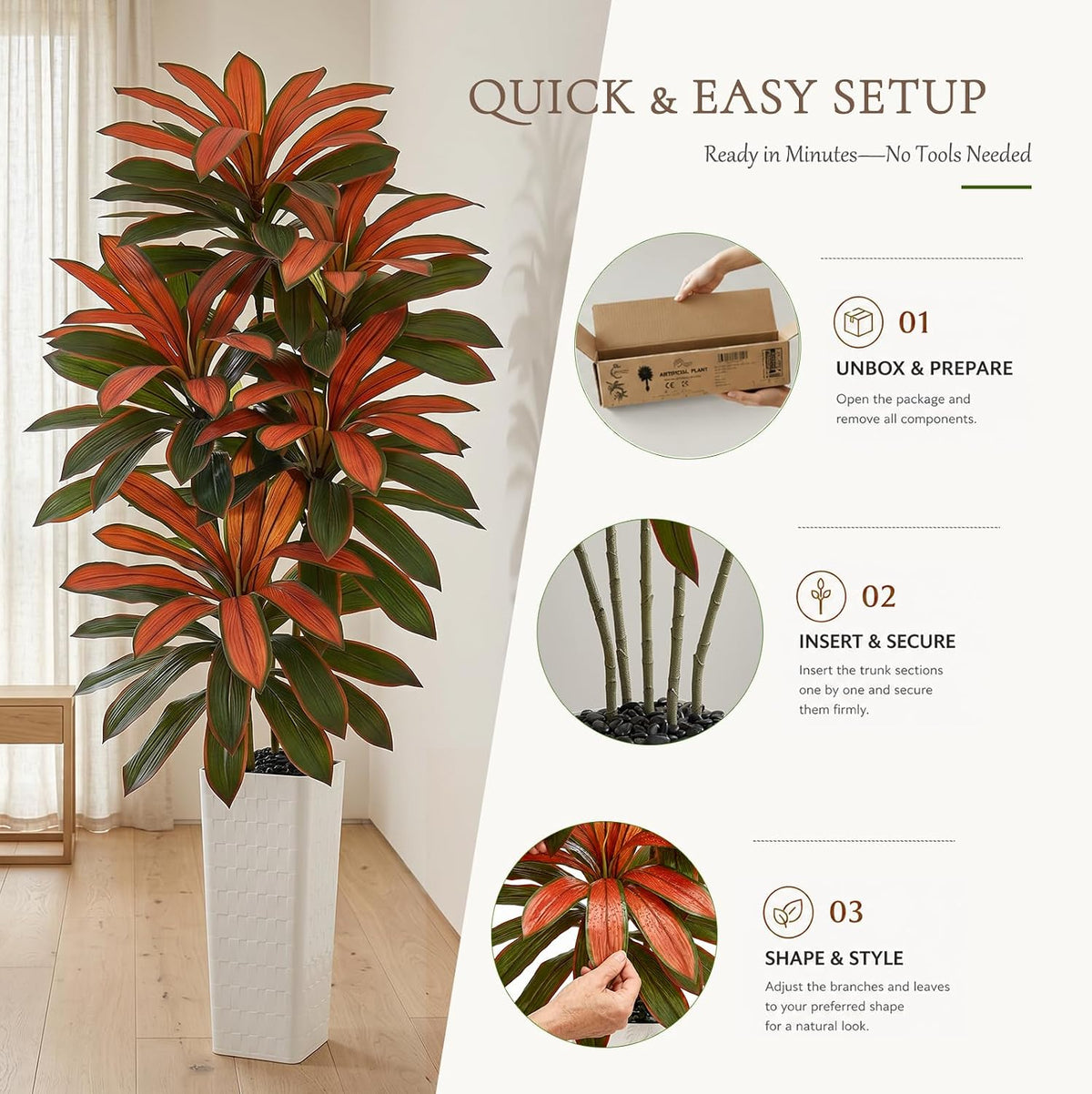 Artificial Dracaena Tree 7FT, Fake Tree with White Tall Planter