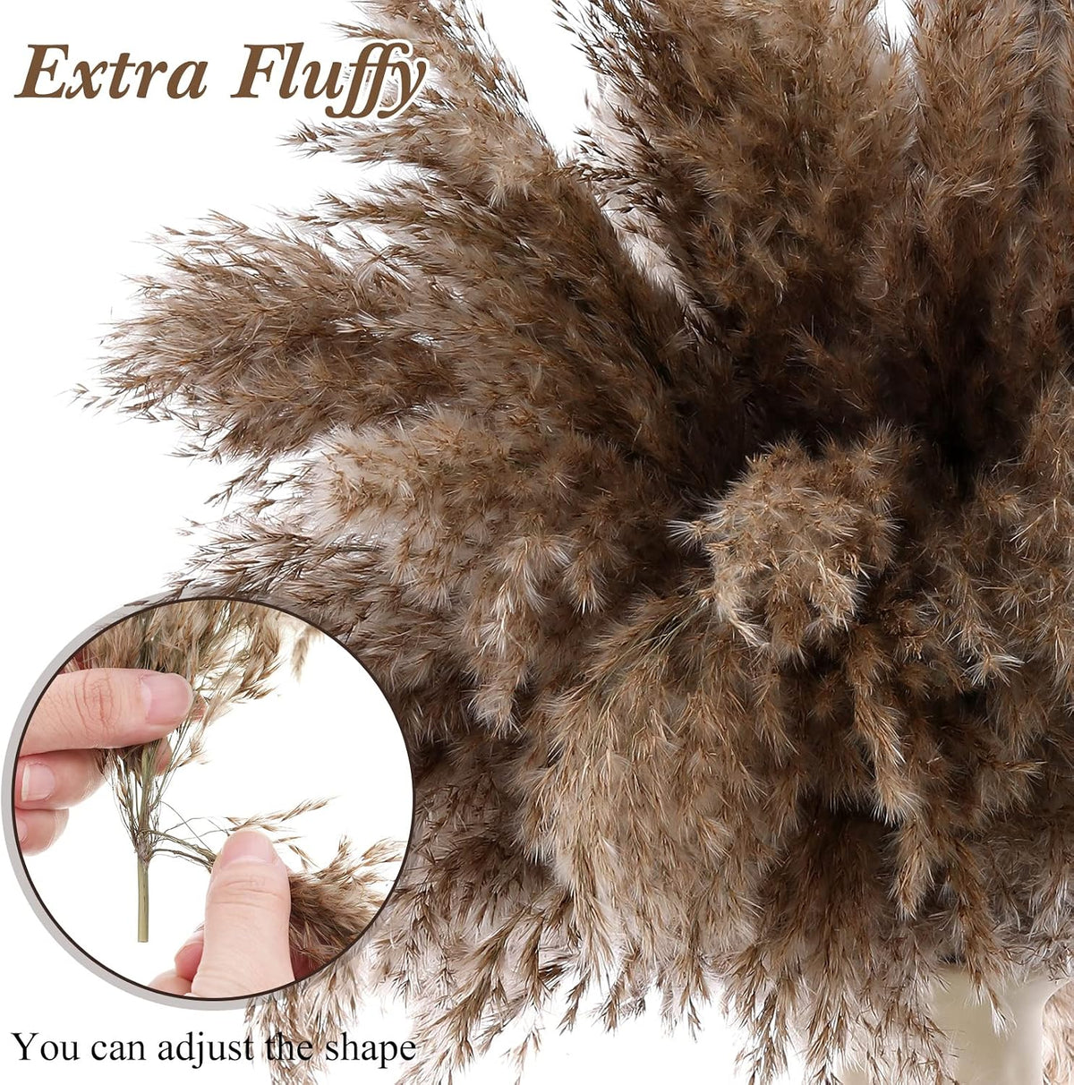 Janinka 100 Pcs Dried Fluffy Pampas Grass Bulk 17 Inch, Boho Decor, Brown