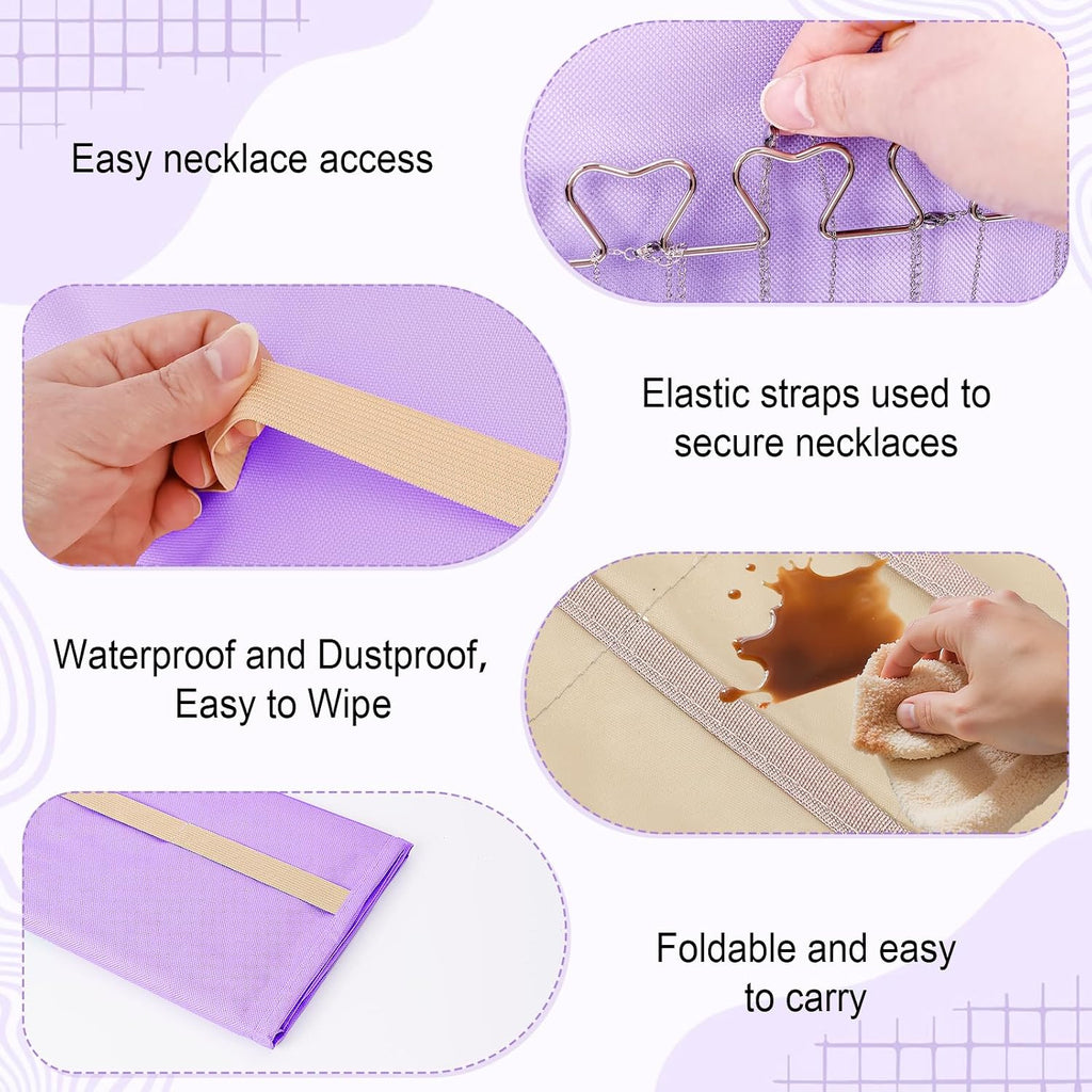 Dynoro Double-Sided Hanging Jewelry Organizer, Lavender Storage Roll for Earrings, Necklaces, Rings, 48 Pockets 21 Hooks, Durable Oxford Fabric for Closet, Wall, Door, 1 piece, Jewelry Not Included