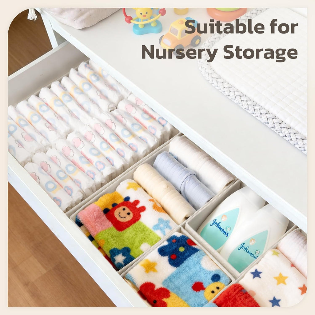 Drawer Organizer, 24 Pack Baby Dresser Organizer for Nursery, Foldable Closet Organizers and Storage Dresser Dividers for Clothes, Socks, Scarves, Ties (White)