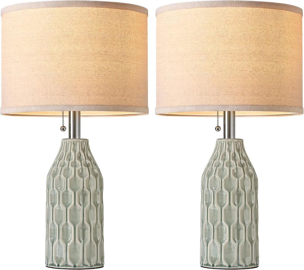 Modern Ceramic Table Lamps Set of 2 for Living Room Bedroom, Green