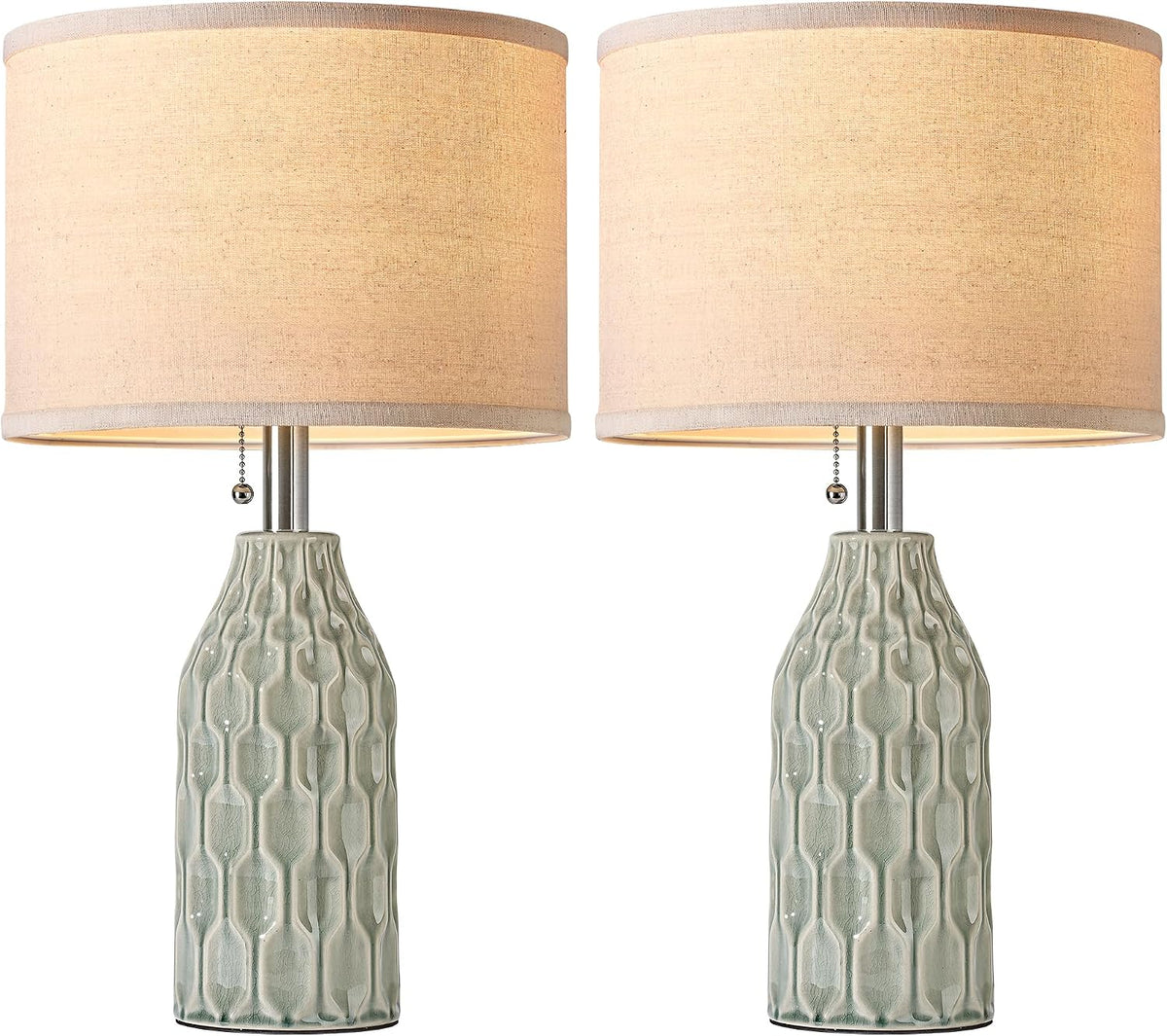 Modern Ceramic Table Lamps Set of 2 for Living Room Bedroom, Green