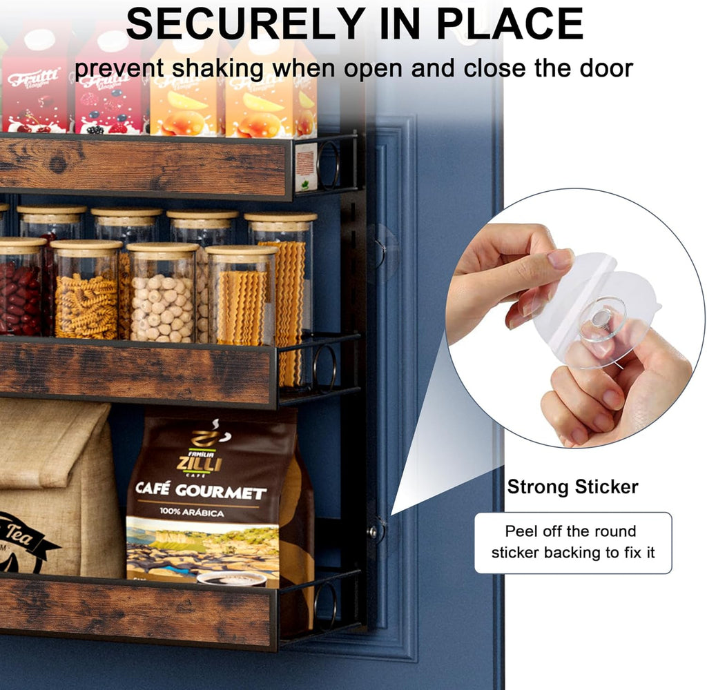 9 Tier Over The Door Pantry Orangizer 2 IN 1 Wall Mounted or Hanging Spice Rack with Adjustable Wood Basket,Heavy Duty Seasoning Storage Shelf for Kitchen Pantry and Bathroom Black