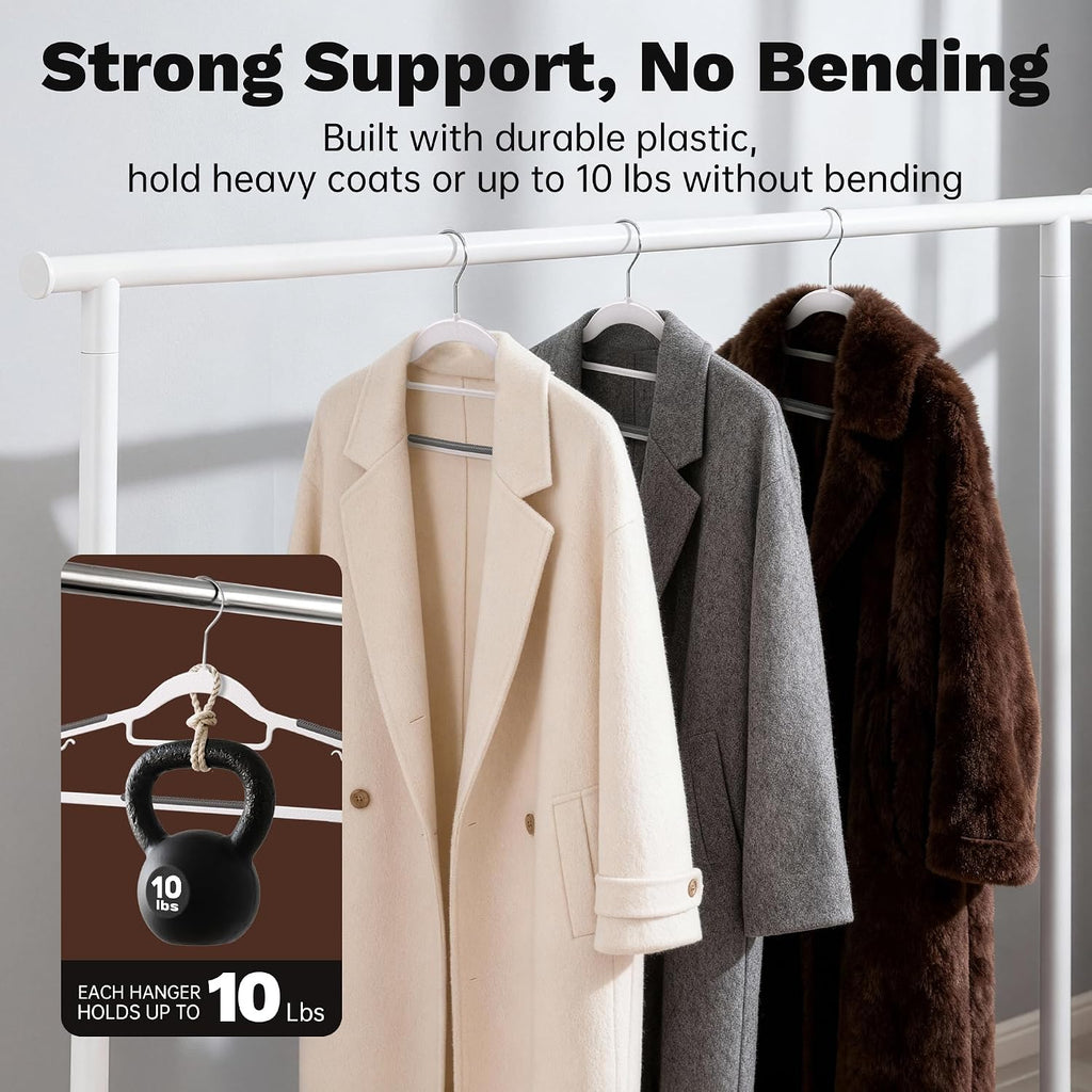 30 Pack White Plastic Clothes Hangers, Non-Slip Slim Coat Hangers