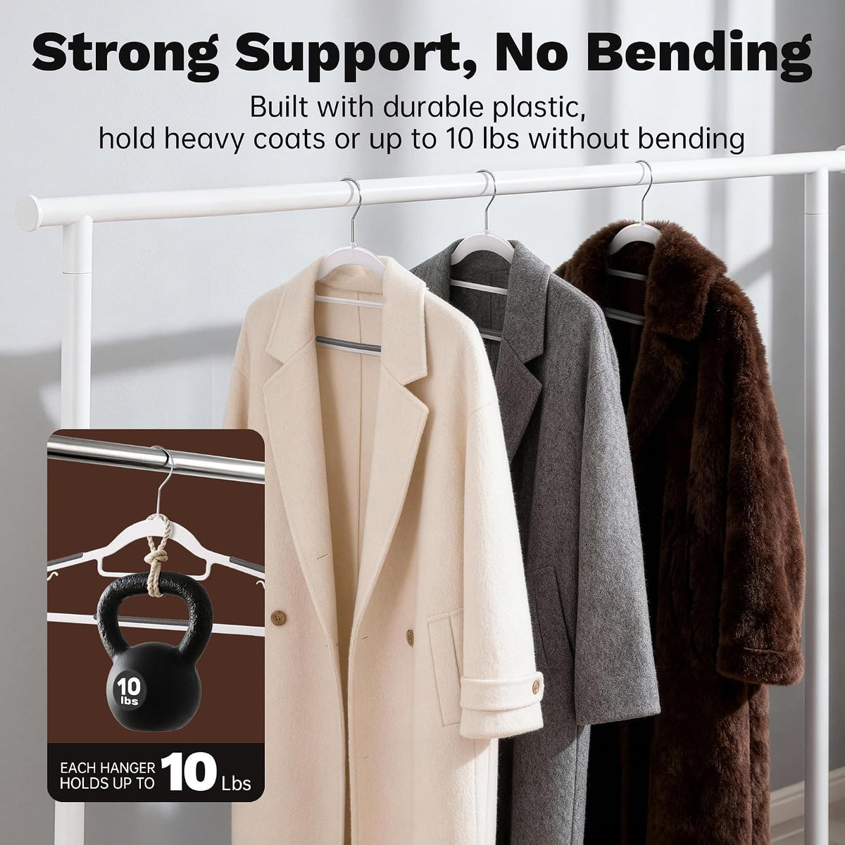 30 Pack White Plastic Clothes Hangers, Non-Slip Slim Coat Hangers