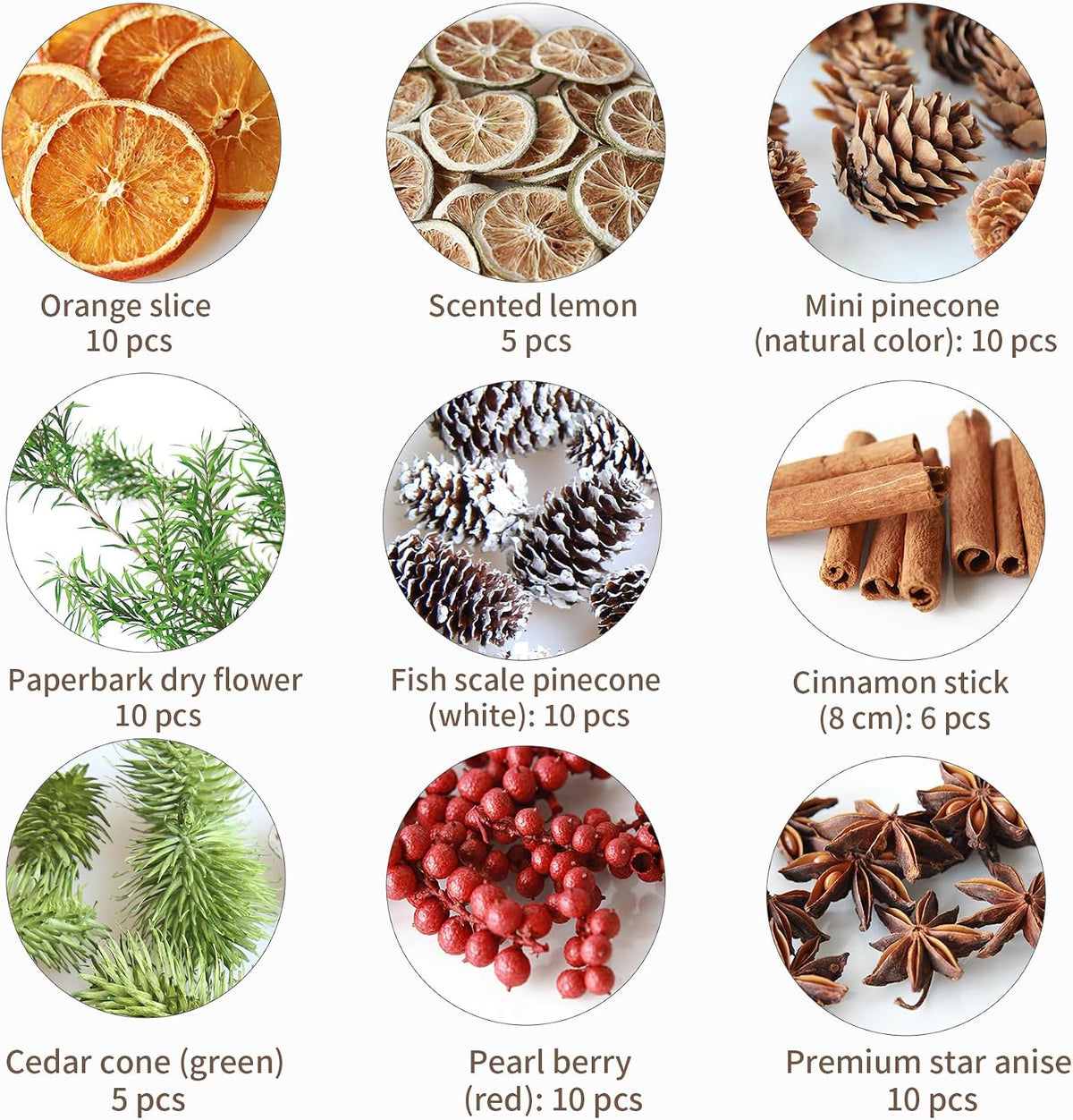 DIY Natural Dried Flower Kit - Bulk Dried Plants, Pine Cones, Scented Lemon Slices, Cinnamon Sticks Wood Roses & Mini Pinecones for Home Décor, Christmas Decoration (Orange - A)