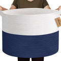 MEGASKET 115L Super Large Blanket Basket, Cotton Rope Woven Bin for Toy, Clothes, Laundry, Shoes, Toy Box for Living Room, Oversized Organizer, XXXL Jumbo Basket for Blankets, 23.6"x15.7", Navy Blue