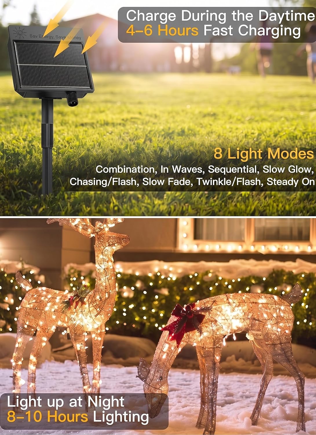 240 LED Solar Fairy Lights Outdoor Waterproof IP65, 20FT 8 Lighting Modes