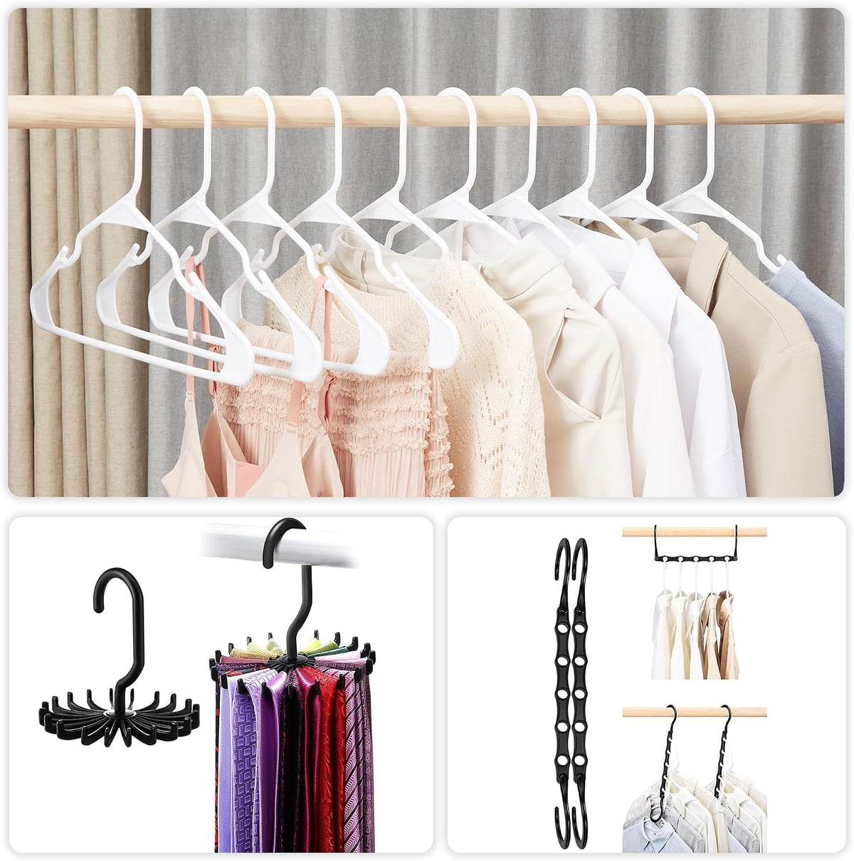 VECELO 25 Pack Plastic Hangers-Clothes Hangers Set with Shoulder Non Slip Notches for Closet Space Saving-Heavy Duty Coat Hanger,White