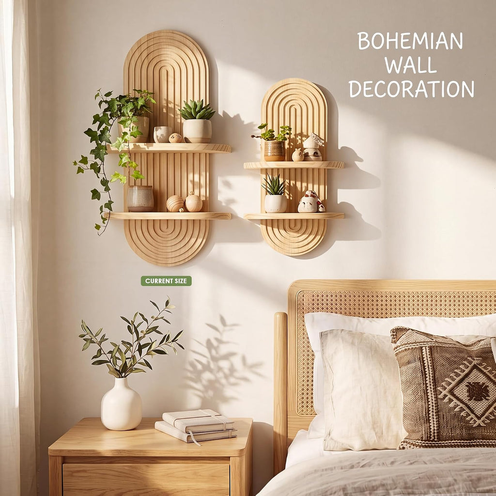 Heiple Boho Plant Shelf Wall Decor, Natural, 22.7" x11.7"-1Pcs