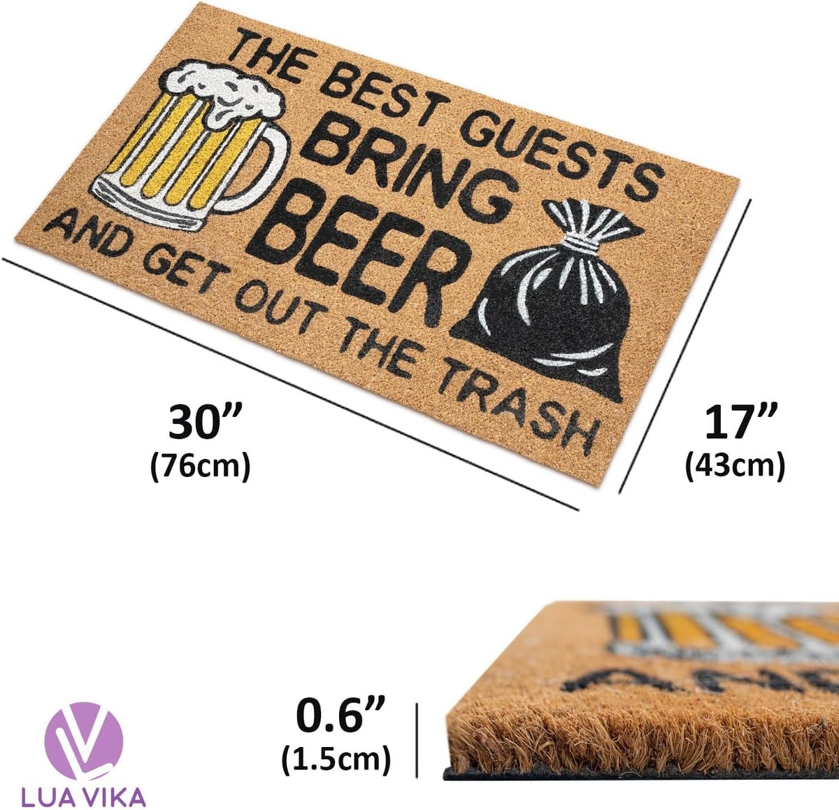 Funny Coir Door Mats Outside and Inside, Beer, 17 x 30 in