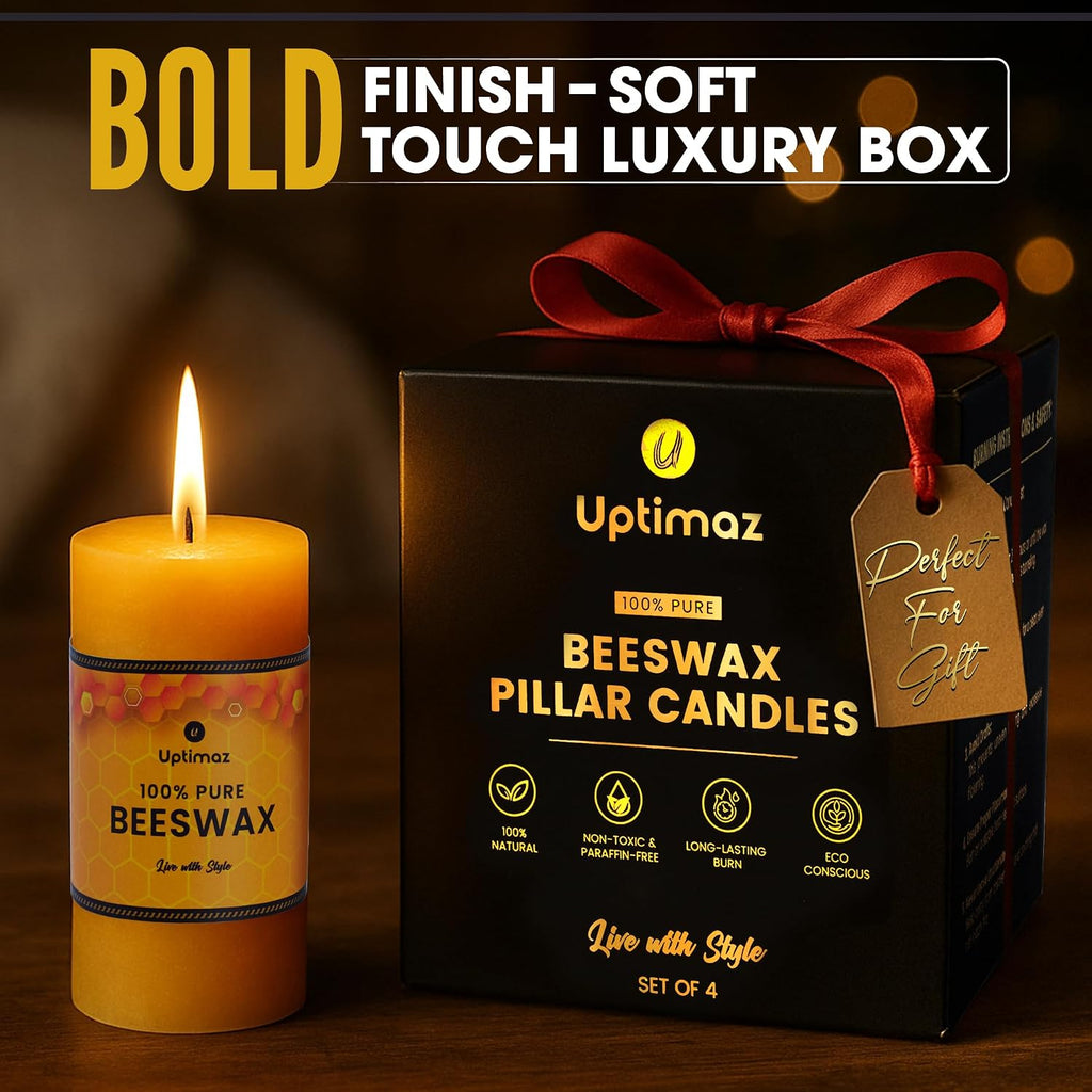 Beeswax Pillar Candles Set of 4, 2x4 Inch, 100% Beeswax Candle with Cotton Wick, Long Burning, Dripless Candle Bees Wax for Home, Décor, Prayer, Emergency