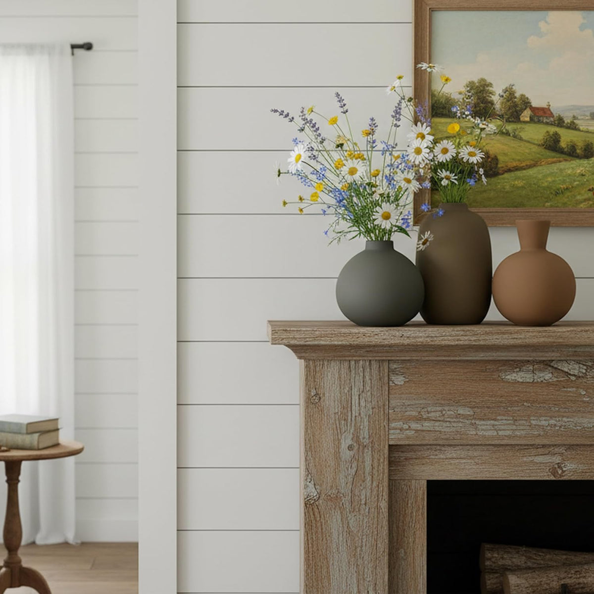 Multicolor Ceramic Vase Set of 3, Nordic Minimalist Vases Home Decor, Modern Aesthetic Farmhouse Decorative for Bouquet Pampas Grass Dried Fresh Flowers, Living Room, Entryway Mantel, Bedroom, Kitchen