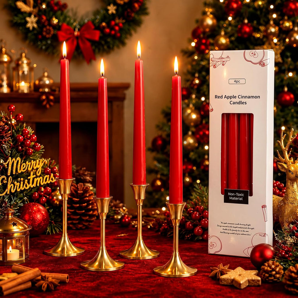 Conelist 4 Pcs 9" Christmas Cinnamon Apple Taper Candles, Dripless Beeswax
