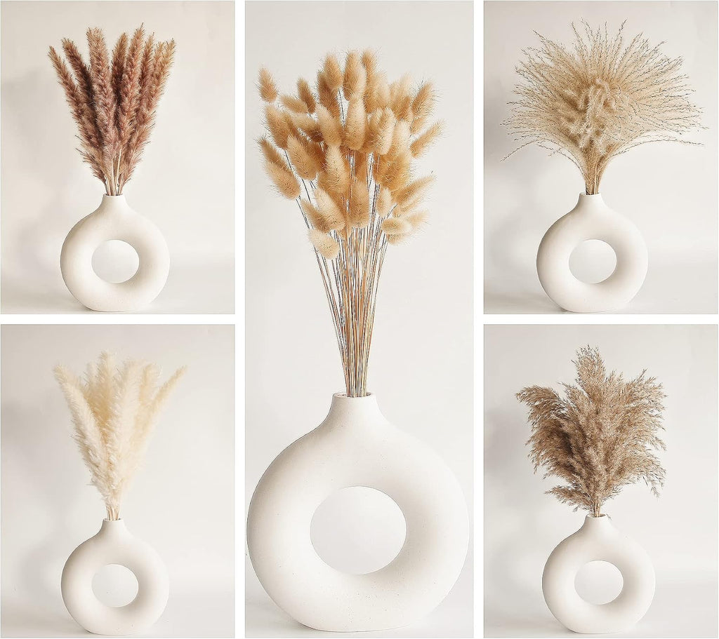 Natural Dried Pampas Grass Decor - 110 Pcs, Contains White Bunny Tails, Artificial Flowers for Bathroom, Office and Baby Shower Decor