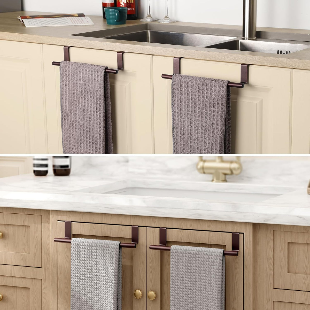KES Over The Cabinet Towel Holder Fit 1" Thick, Kitchen Towel Holder, Brown