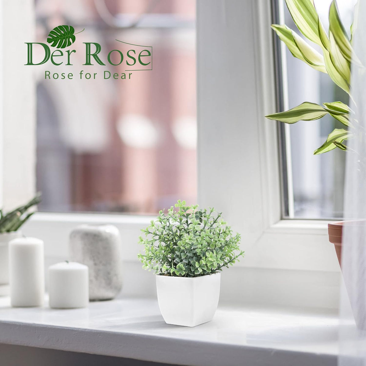 Der Rose 2 Pack Faux Plants Indoor Mini Plants for Desk Decor