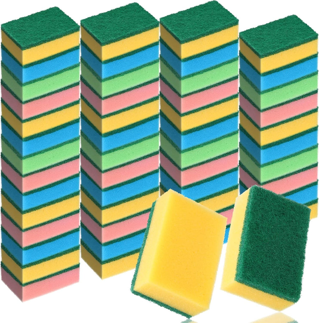 Patelai 100 Pcs 100 Pcs Heavy Duty Sponges Bulk Dish Sponges, 4 Colors
