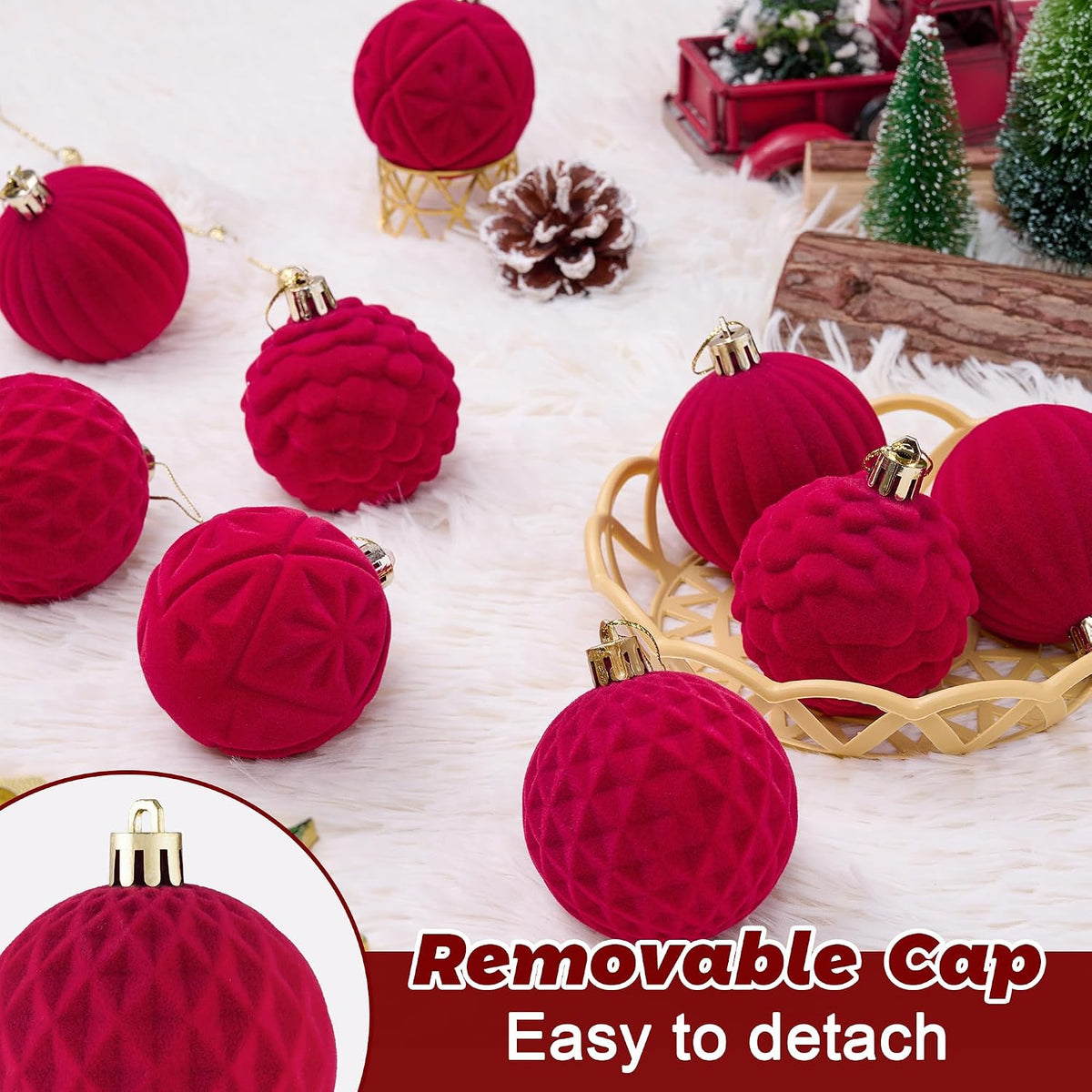 BLEUM CADE 16Pcs Red Velvet Shatterproof Christmas Ball Ornaments