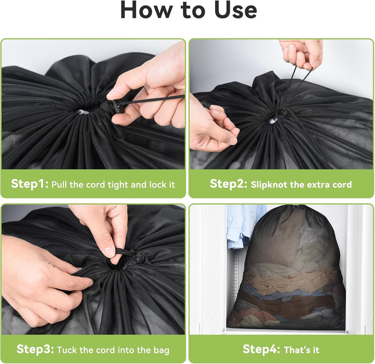 OTraki Ex-Large Mesh Laundry Bags 36x43 Inch Drawstring Laundry Bag 2 Pack Dirty Clothes Mesh Net Bag Heavy Duty Travel Storage Organize Bag for Hotel Beach,Don't Drying, Melting 140-176℉ Black