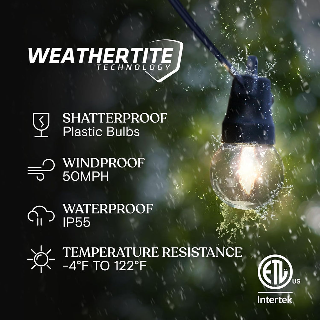 Brightech Ambience Pro Solar Powered Outdoor String Lights - 27 Ft Commercial Grade Waterproof Patio Lights with Edison Globes, Shatterproof LED String Lights for Patio - 12 Bulbs, 1W, Soft White
