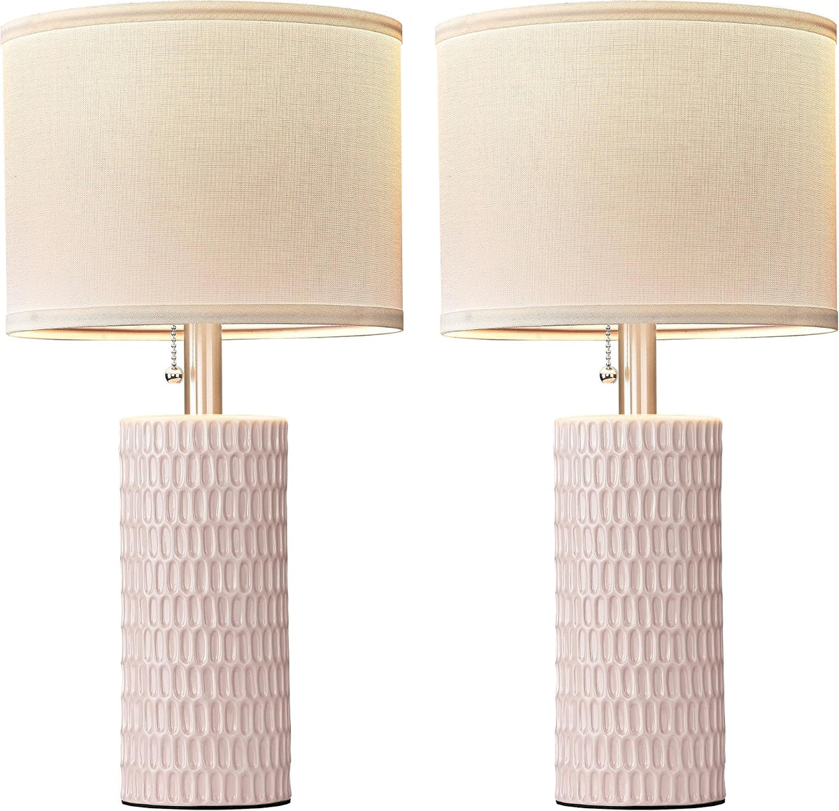 Reaketon Modern Ceramic Table Lamps Set of 2, Lamps for Nightstands, Pink