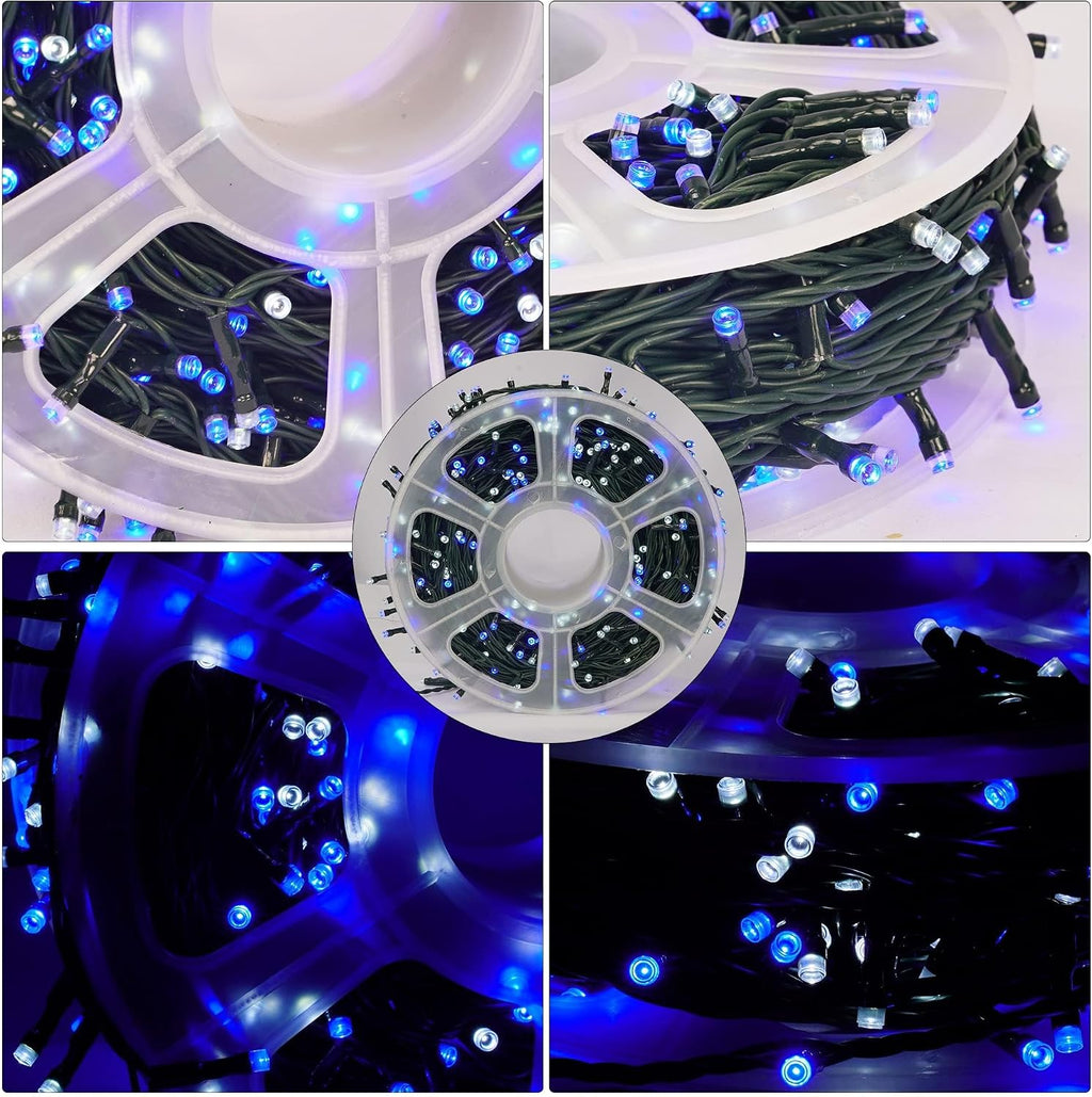 FUNPENY 164FT 500 LED Hanukkah String Lights, 8 Modes Waterproof Plug in Indoor Outdoor Green Wire Light for Jewish Judaism Passover Rosh Christmas Party Decor, Blue & White