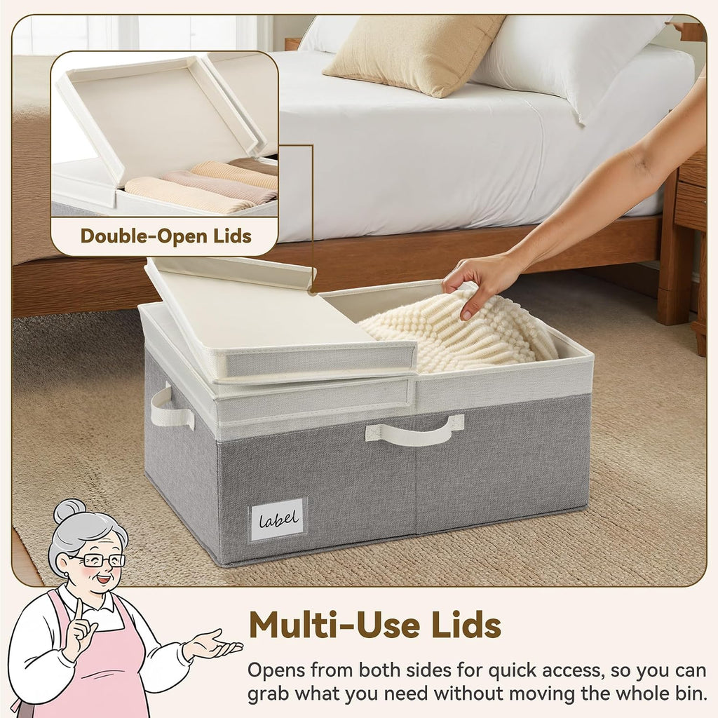 GRANNY SAYS Extra Large Storage Bins with Lids, Closet Bins, Gray & White