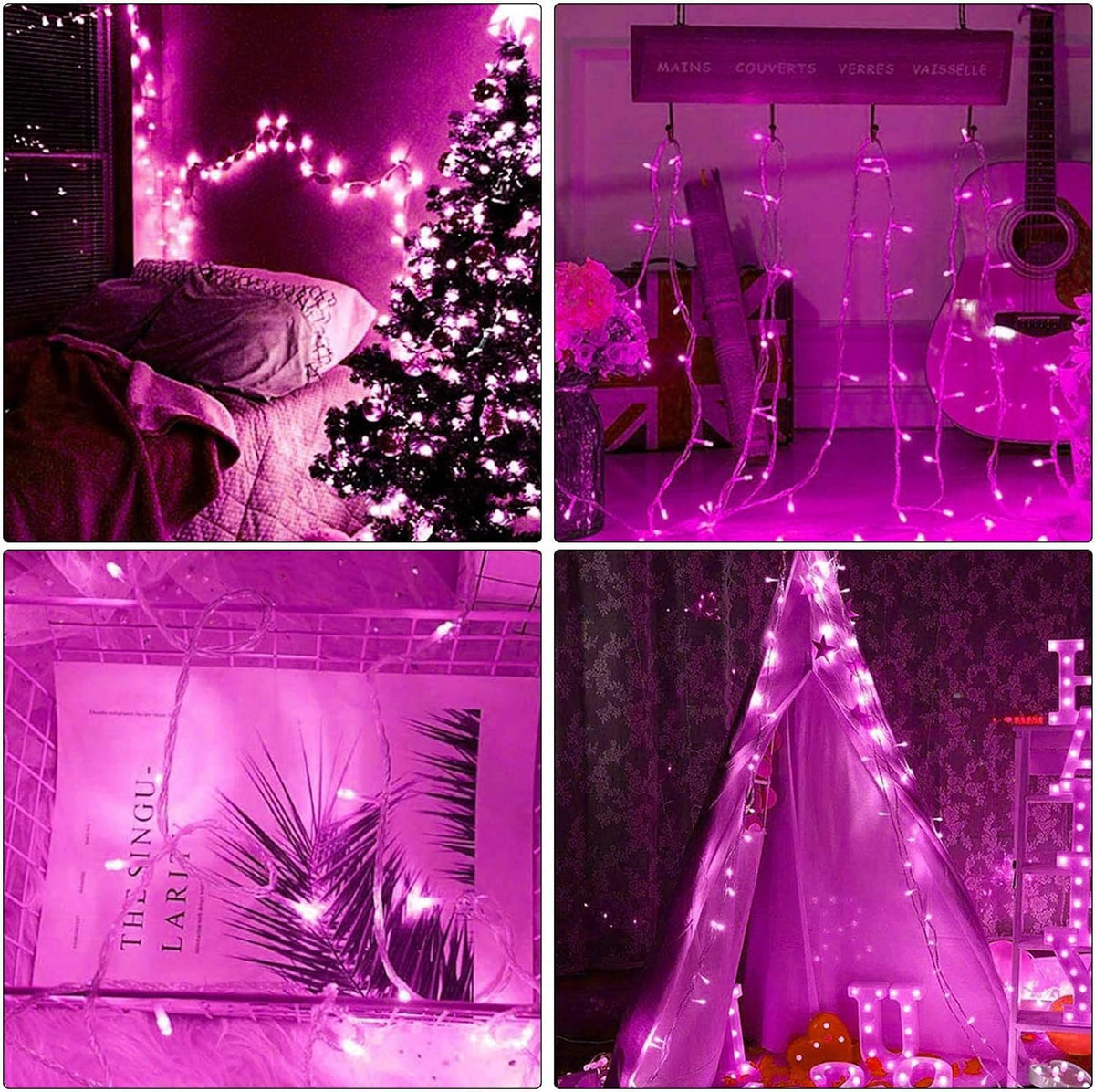 Pink Christmas String Lights, Valentine Day Room Decor, 100 LED