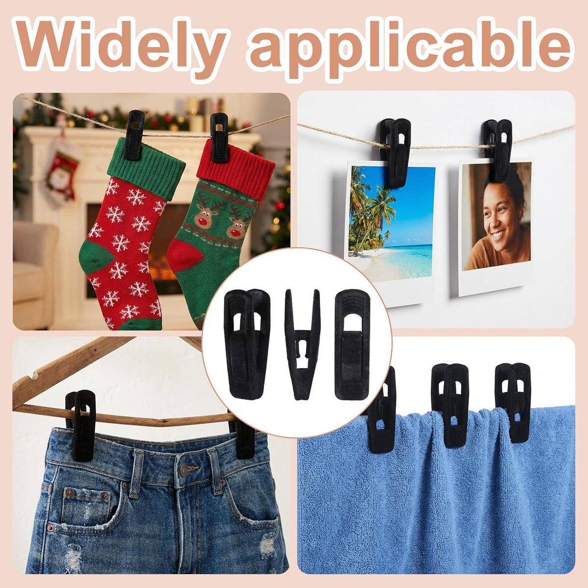 60 PCS Black Velvet Hangers Clips, Non-Slip Strong Finger Clip for Hangers